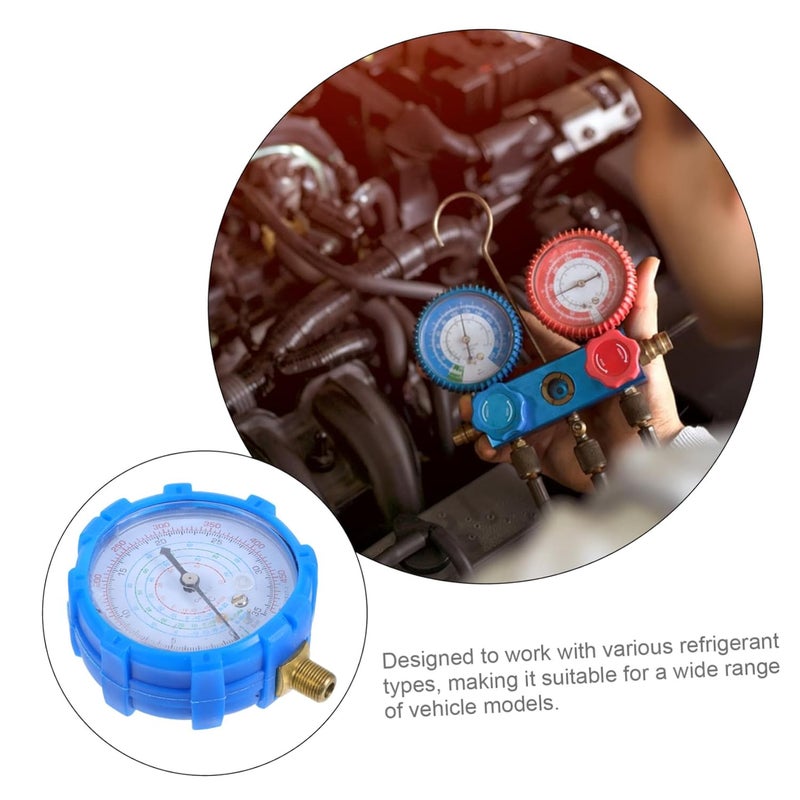 Blue Automotive Manifold Gauge Set High Pressure Cooling System Tool with Hoses for AC Maintenance - Image 3
